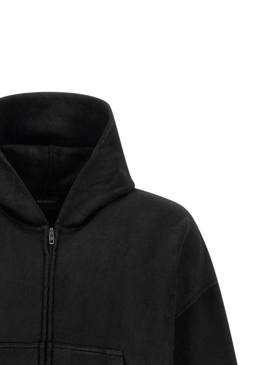  발렌시아가 긴팔 티셔츠 크롭 후드티 블랙 - BALENCIAGA