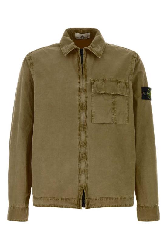  스톤 아일랜드 긴팔 셔츠 코튼 셔츠 올리브 그린