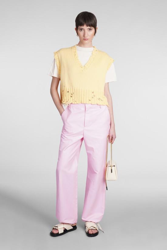  마르니 스트레이트 팬츠 로고 자수  핑크 - MARNI