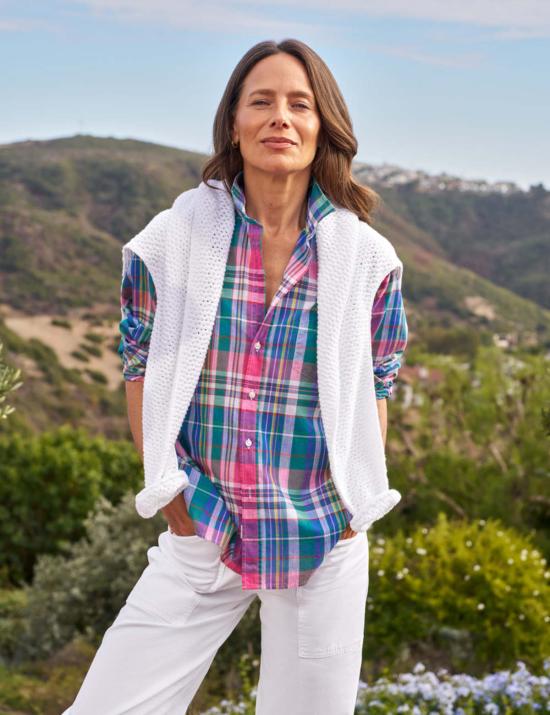  프랭크 앤 에일린 셔츠 프랭크 & 아일린 아일린 릴렉스 버튼업 셔츠 그린 퍼플 오렌지 체크 - FRANK & EILEEN