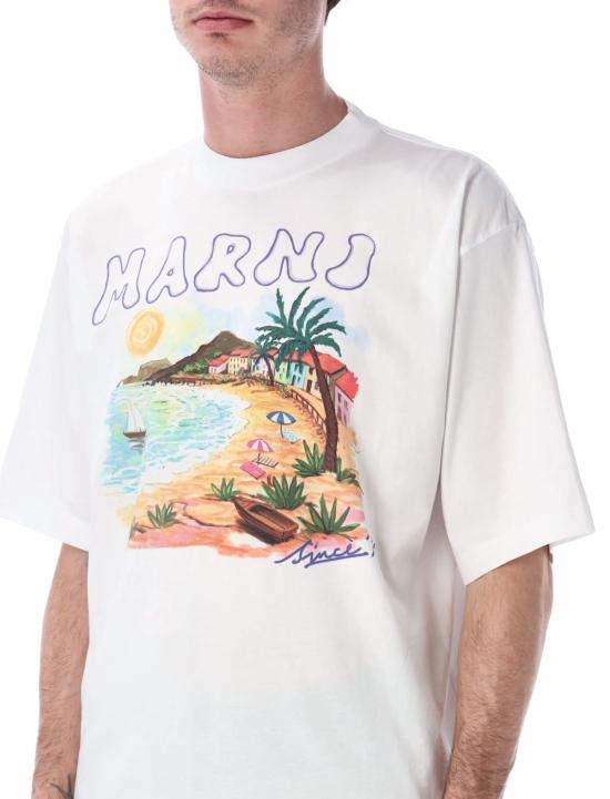  마르니 반팔 티셔츠 비치 프린트 티셔츠 탑 릴리 화이트 - MARNI