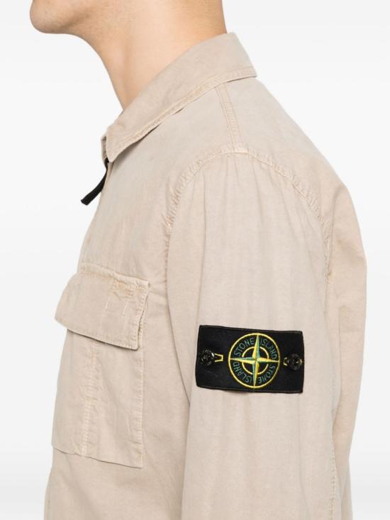  스톤 아일랜드 긴팔 셔츠 코튼 셔츠 베이지 - STONE ISLAND