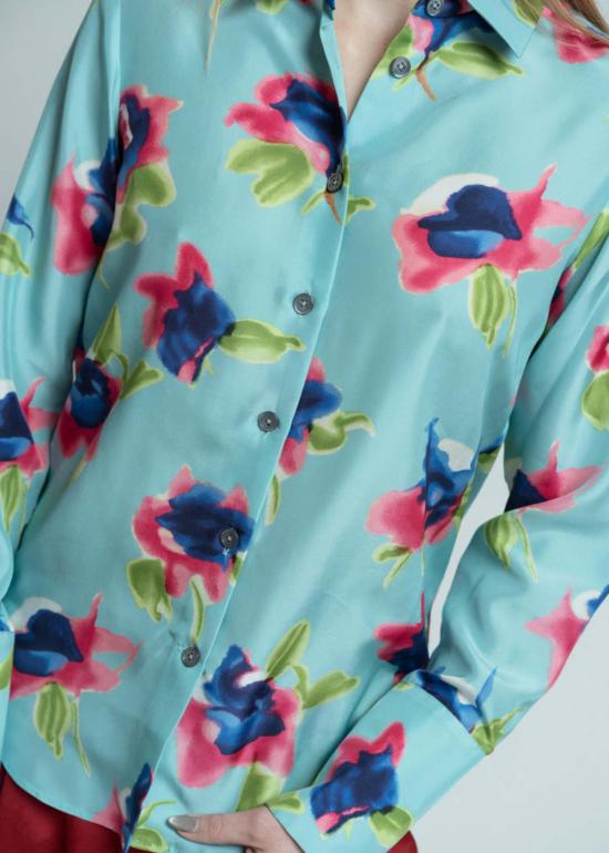  오디 블라우스 오데 라구나 실크 아쿠아렐 플라워  라구나 - ODEEH