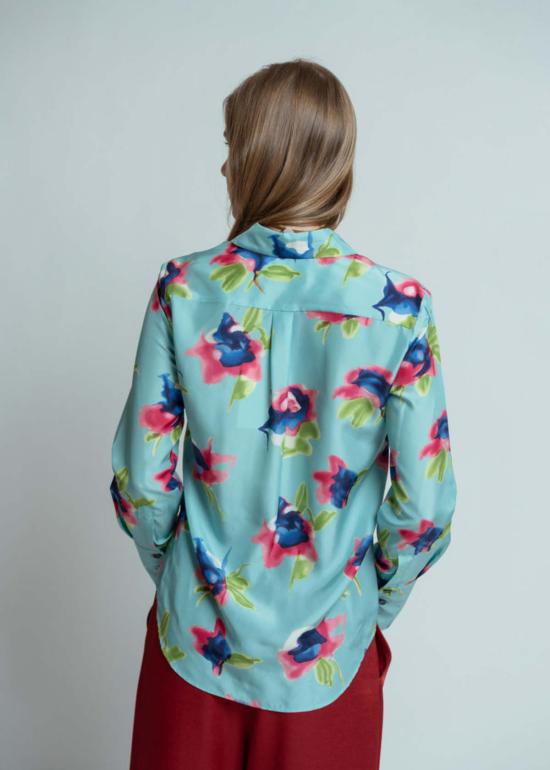  오디 블라우스 오데 라구나 실크 아쿠아렐 플라워  라구나 - ODEEH