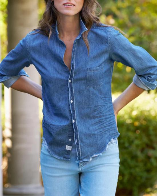  프랭크 앤 에일린 셔츠 프랭크 앤 일린 배리 테일러드 버튼업 셔츠 빈티지 스톤워시 인디고