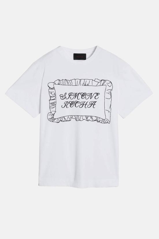  시몬로샤 반팔 티셔츠 시몬 로샤 베개 커버 로고 프린트 티셔츠 화이트