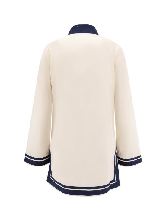  토리버치 숏 원피스 토리 버치 코튼 숏 드레스, 대비되는 실루엣, 프렌치 크림 색상 - TORY BURCH