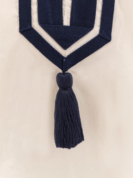  토리버치 숏 원피스 토리 버치 코튼 숏 드레스, 대비되는 실루엣, 프렌치 크림 색상 - TORY BURCH