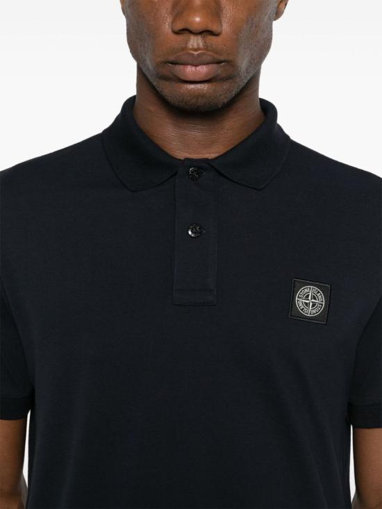  스톤 아일랜드 폴로 티셔츠 로고 코튼 폴로 셔츠 블루 - STONE ISLAND