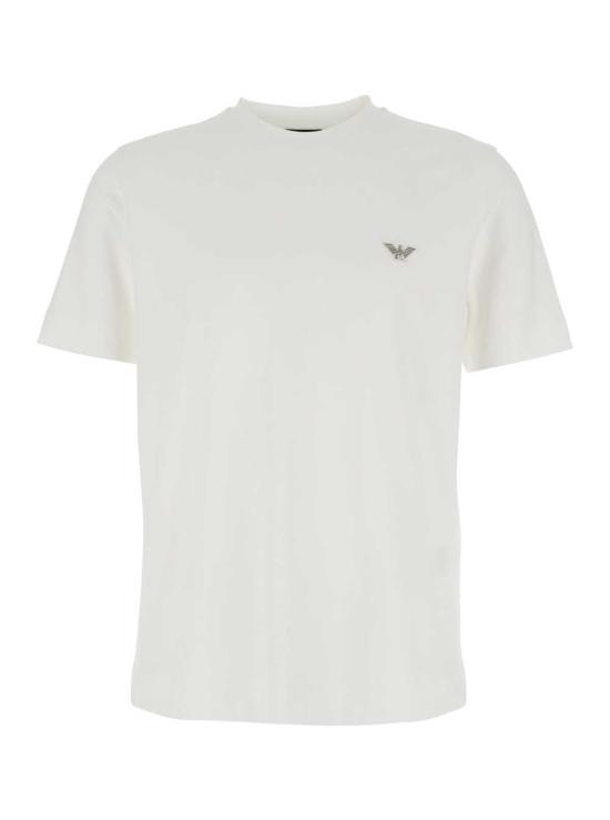  엠포리오 아르마니 반팔 티셔츠 크루넥 티셔츠 (앞면에 로고 자수) 화이트