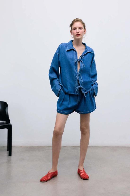  더뉴소사이어티 데님 숏팬츠 뉴 소사이어티 텐셀 미드 데님 쇼츠