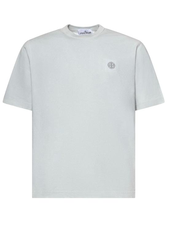  스톤 아일랜드 반팔 티셔츠 로고 코튼 티셔츠 스카이 블루