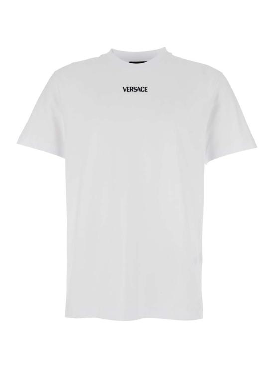  베르사체 반팔 티셔츠 레터링 로고 앞면 티셔츠 화이트