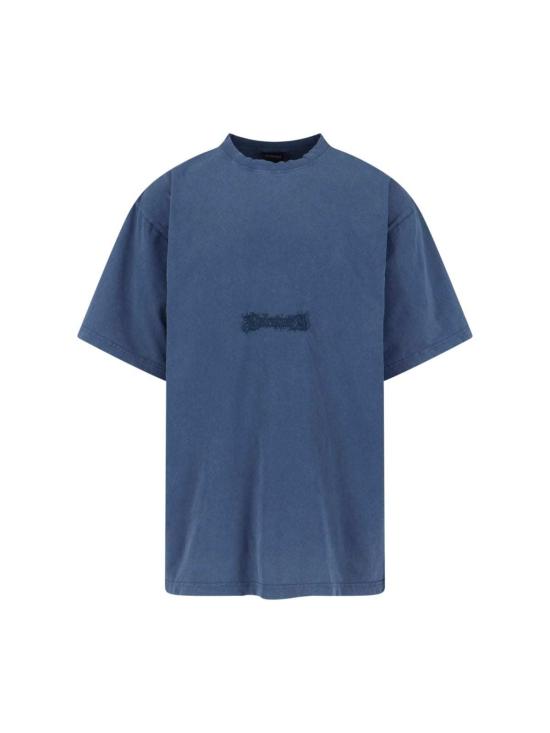  발렌시아가 반팔 티셔츠 로고 티셔츠 블루