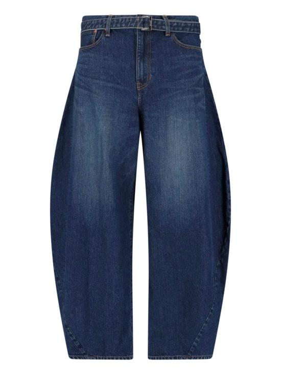  사카이 데님 팬츠 배럴 와이드 진 블루