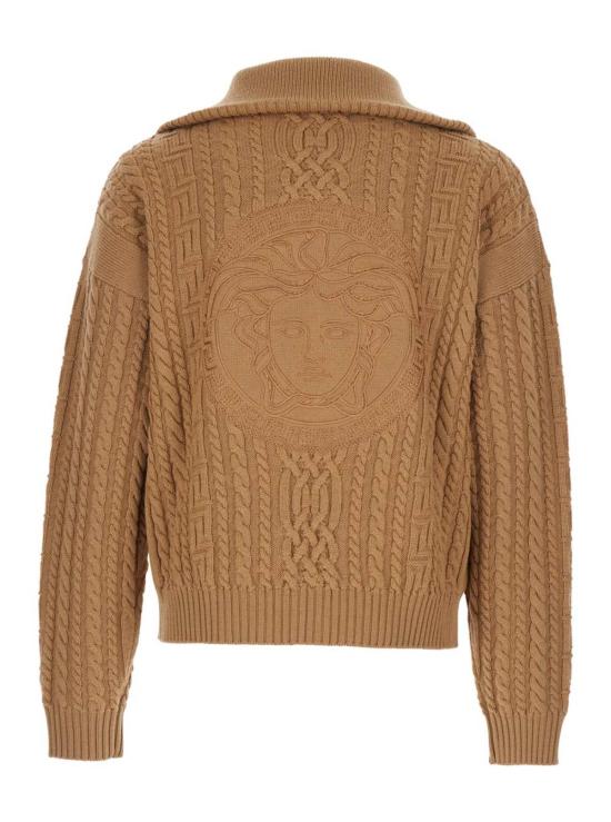  베르사체 터틀넥 지퍼 스웨터 (메두사 헤드 장식, 베이지색) - VERSACE