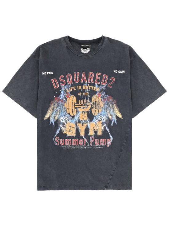  디스퀘어드2 반팔 티셔츠 Dsquared2 프린트 티셔츠 차콜 색상
