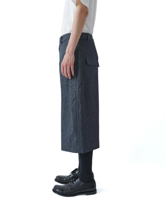  세이지 네이션 숏팬츠 인디고 스트라이프 코튼 데님 오버사이즈 롱 쇼츠 (인디고 스트라이프) - SAGE NATION