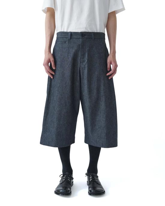  세이지 네이션 숏팬츠 인디고 스트라이프 코튼 데님 오버사이즈 롱 쇼츠 (인디고 스트라이프) - SAGE NATION