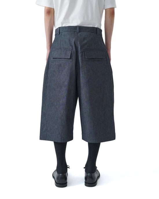  세이지 네이션 숏팬츠 인디고 스트라이프 코튼 데님 오버사이즈 롱 쇼츠 (인디고 스트라이프) - SAGE NATION