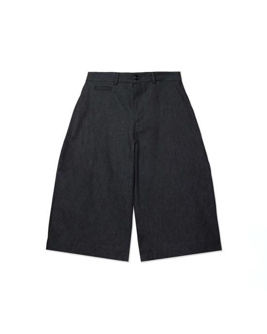  세이지 네이션 숏팬츠 인디고 스트라이프 코튼 데님 오버사이즈 롱 쇼츠 (인디고 스트라이프)