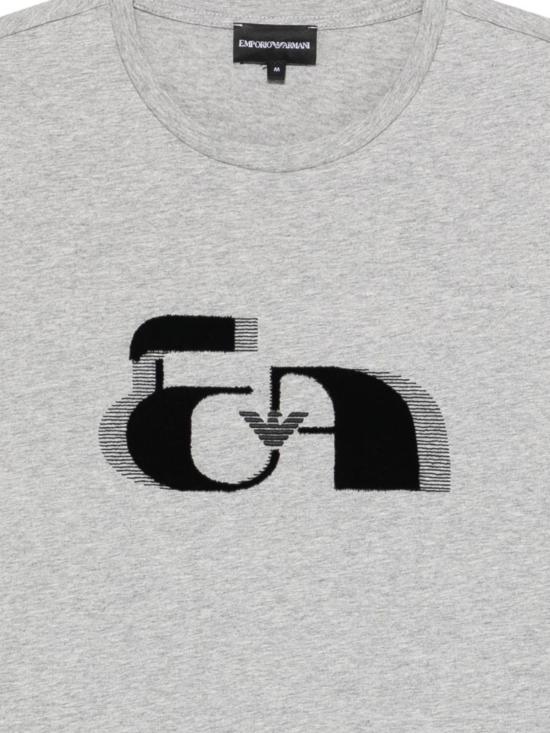  엠포리오 아르마니 반팔 티셔츠 프린트 코튼 티셔츠 그레이 - EMPORIO ARMANI