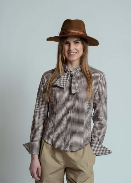  Mona Thalheimer 블라우스 깅엄 타이  브라운/화이트 - OTHER BRANDS