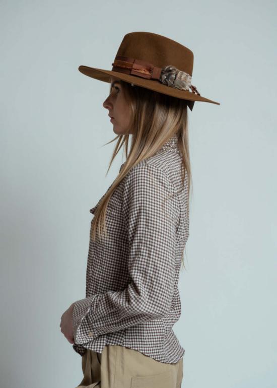  Mona Thalheimer 블라우스 깅엄 타이  브라운/화이트 - OTHER BRANDS