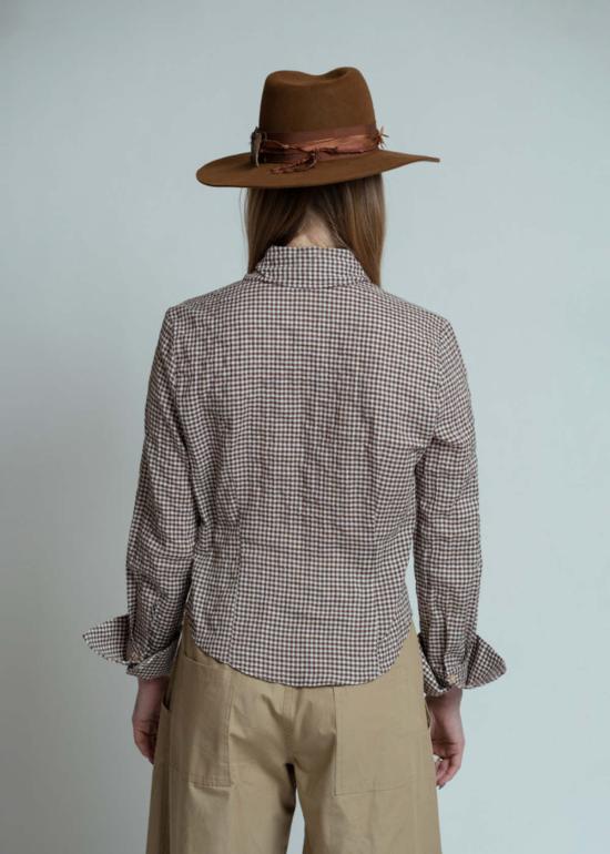  Mona Thalheimer 블라우스 깅엄 타이  브라운/화이트 - OTHER BRANDS