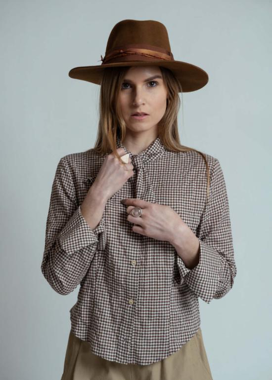  Mona Thalheimer 블라우스 깅엄 타이  브라운/화이트