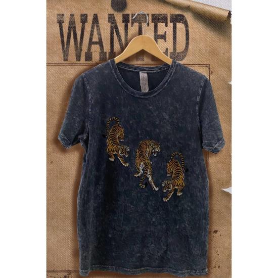  Illustrated Society 반팔 티셔츠 일러스트레이티드 소사이어티 쓰리 타이거즈 빈티지 그래픽 티셔츠 블랙