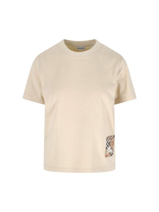  버버리 반팔 티셔츠 체크 티셔츠 크림색
