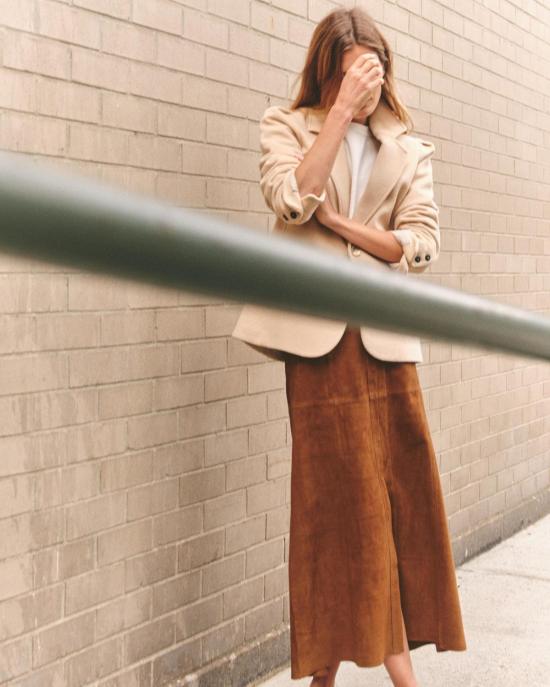  카르톨리나 롱 스커트 클라라 스웨이드 스커트 새들 - CARTOLINA