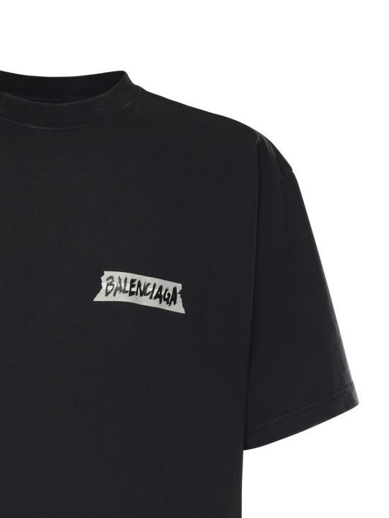  발렌시아가 반팔 티셔츠 마스킹 테이프 저지 티셔츠 블랙 - BALENCIAGA