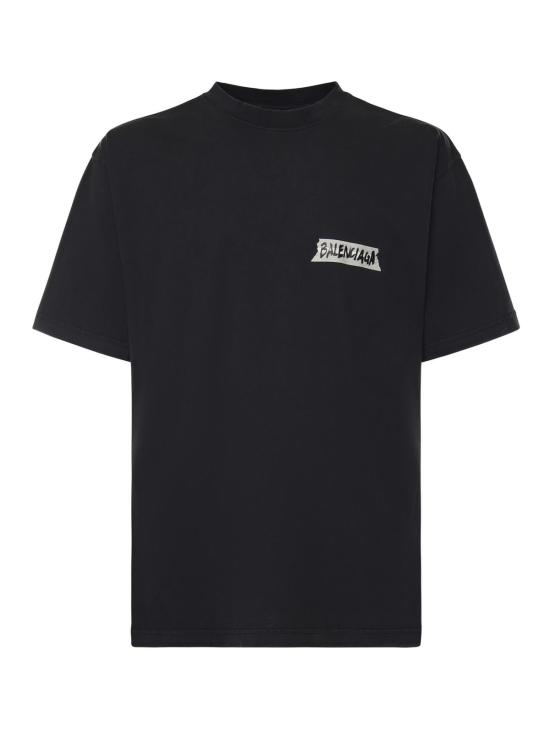  발렌시아가 반팔 티셔츠 마스킹 테이프 저지 티셔츠 블랙