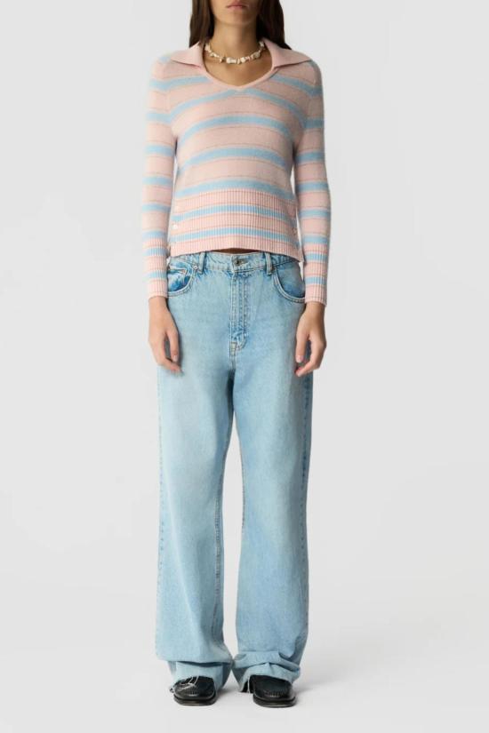  게스트 인 레지던스 스웨터 포트 폴로 캐시미어 사이드 버튼  핑크 콤보 - GUEST IN RESIDENCE