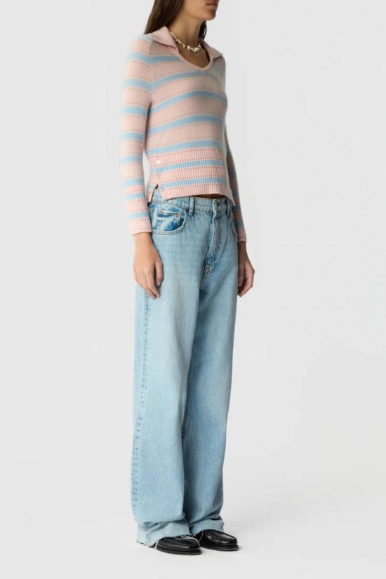  게스트 인 레지던스 스웨터 포트 폴로 캐시미어 사이드 버튼  핑크 콤보 - GUEST IN RESIDENCE