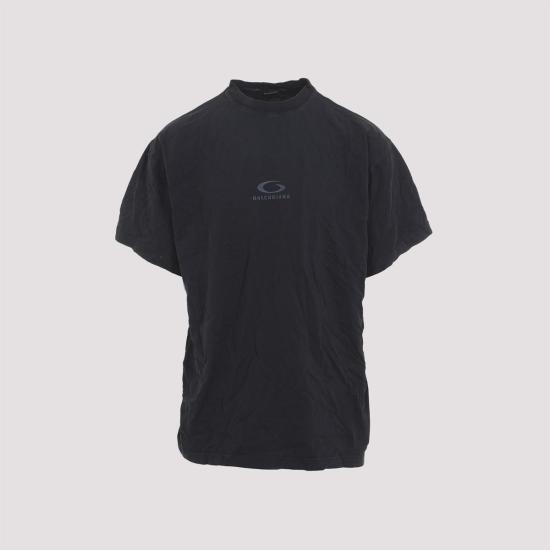  발렌시아가 반팔 티셔츠 오버사이즈 티셔츠, 워싱 처리된 블랙