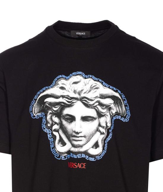  베르사체 반팔 티셔츠 메두사 양각 그래픽 티셔츠 블랙 - VERSACE