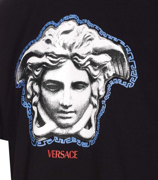  베르사체 반팔 티셔츠 메두사 양각 그래픽 티셔츠 블랙 - VERSACE