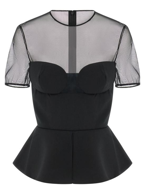  넨시 도자카 민소매 티셔츠 테일러드 뷔스티에 시스루 네크라인 탑