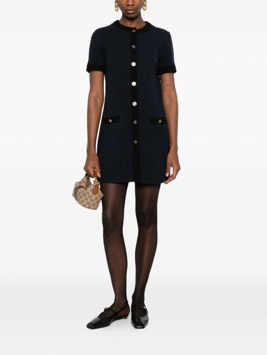  구찌 미디 원피스 울 트위드 드레스 블루 - GUCCI