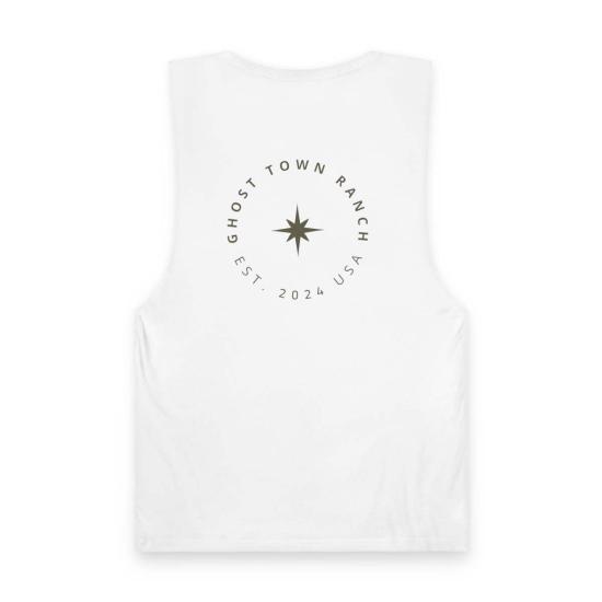  고스트 타운 랜치 민소매 티셔츠 바너드 불 아이콘 & 헤리티지 컴퍼스 탱크탑 화이트 - GHOST TOWN RANCH