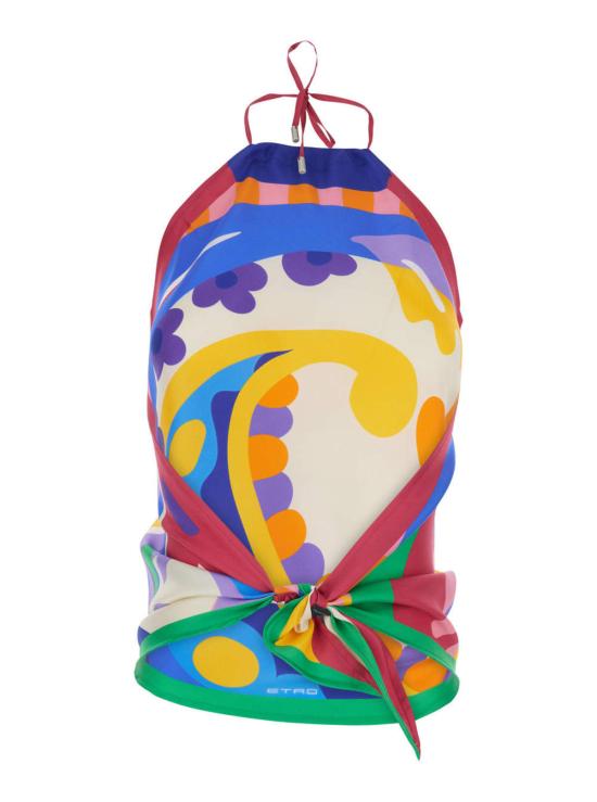  에트로 블라우스 실크 민소매 탑, 전체 페이즐리 무늬, 멀티컬러 - ETRO