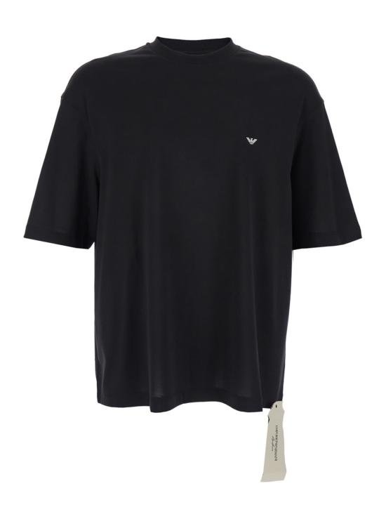  엠포리오 아르마니 반팔 티셔츠 크루넥 티셔츠 (앞면과 뒷면에 로고 있음, 블랙)