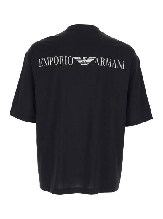  엠포리오 아르마니 반팔 티셔츠 크루넥 티셔츠 (앞면과 뒷면에 로고 있음, 블랙) - EMPORIO ARMANI