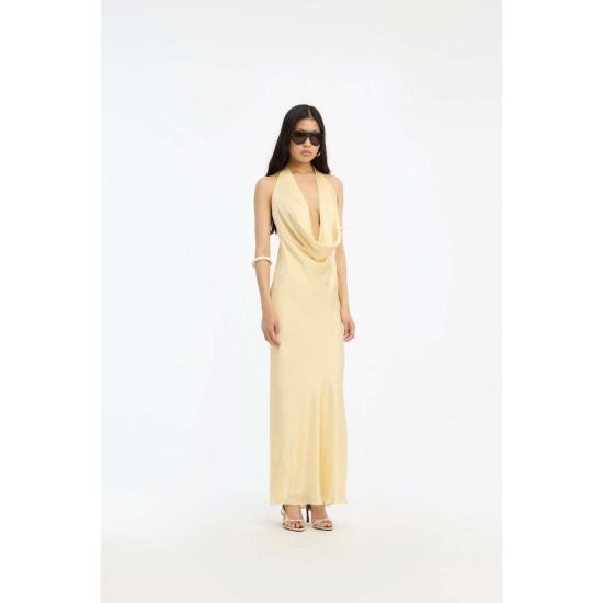  로테이트 바이 크리스텐슨 롱 원피스 로테이트 비르거 크리스텐센 시폰 홀터 드레스 이탈리안 스트로 - ROTATE BY BIRGERCHRISTENSEN