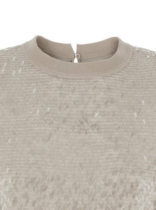  브루넬로 쿠치넬리 반팔 티셔츠 크루넥 티셔츠, 전체 실크 프린지 디테일, 베이지 색상 - BRUNELLO CUCINELLI