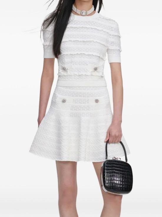  셀프 포트레이트 블라우스 크루넥 탑 화이트