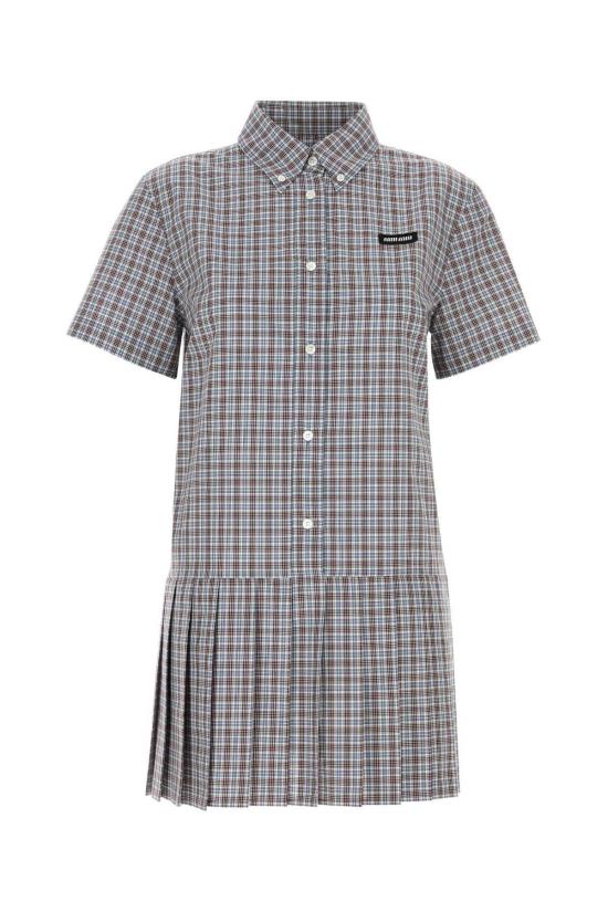  미우미우 숏 원피스 자수 코튼 미니 셔츠 드레스 아비오 보르도